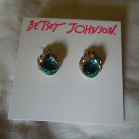 NWT Betsey Johnson Blue Glass Bug Stud Earrings - Picture 1 of 5